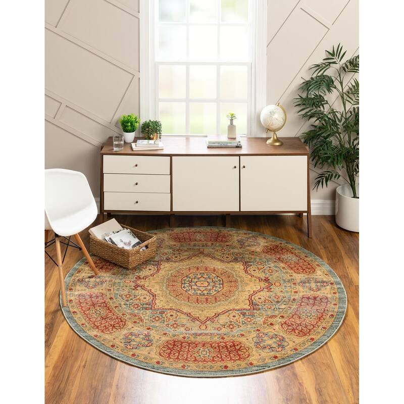 Traditional Cassia Collection Area Rug - Light Blue - 3'3" Round