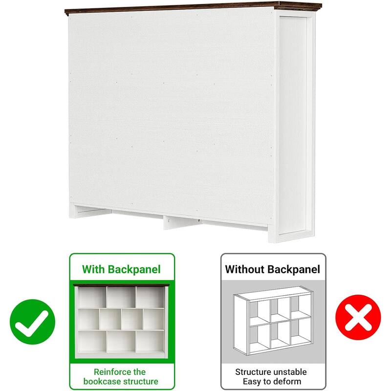 7/10 Cube Bookcase Organizer with Backpanel, 50" Wooden Storage Book Shelf for Living Room, Bedroom, Home Office, Kids Room