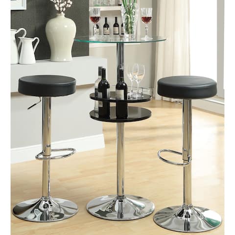 Sleek Glass Top 3-piece Pub Set with Black Adjustable Stools