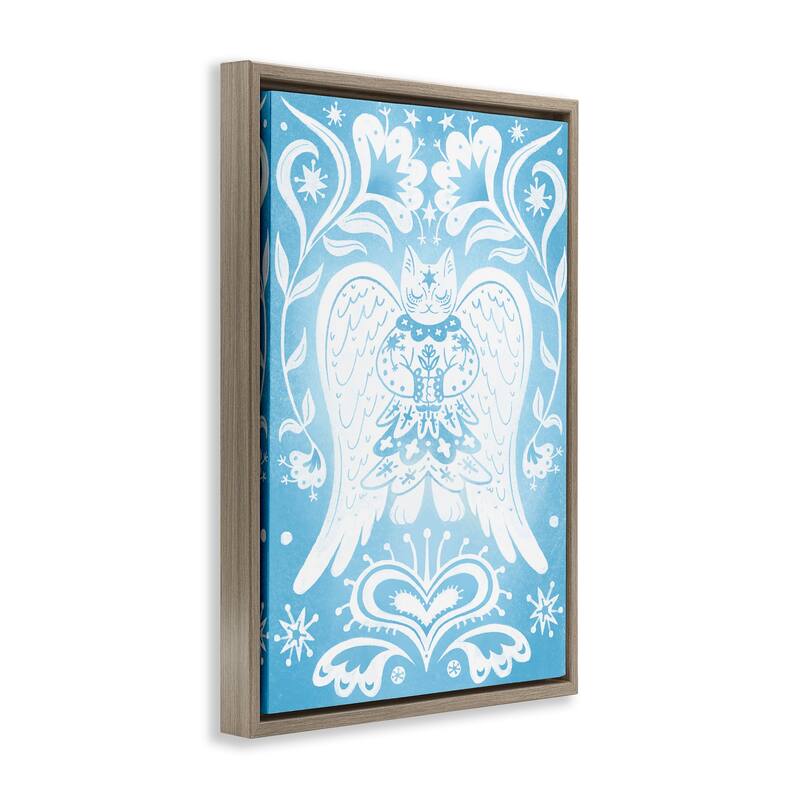 Stupell Symmetrical Patterned Angel Cat Framed Floater Canvas Wall Art Design By Hannah Moren