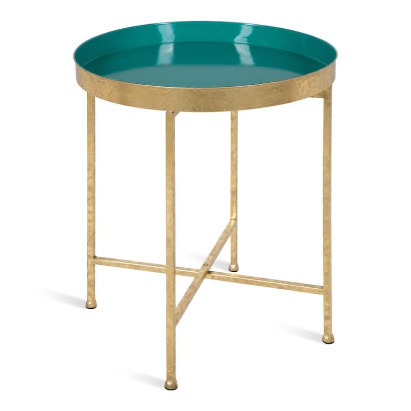 Kate and Laurel Celia Round Metal Side Table - 18.25x18.25x22 - Gold/Teal