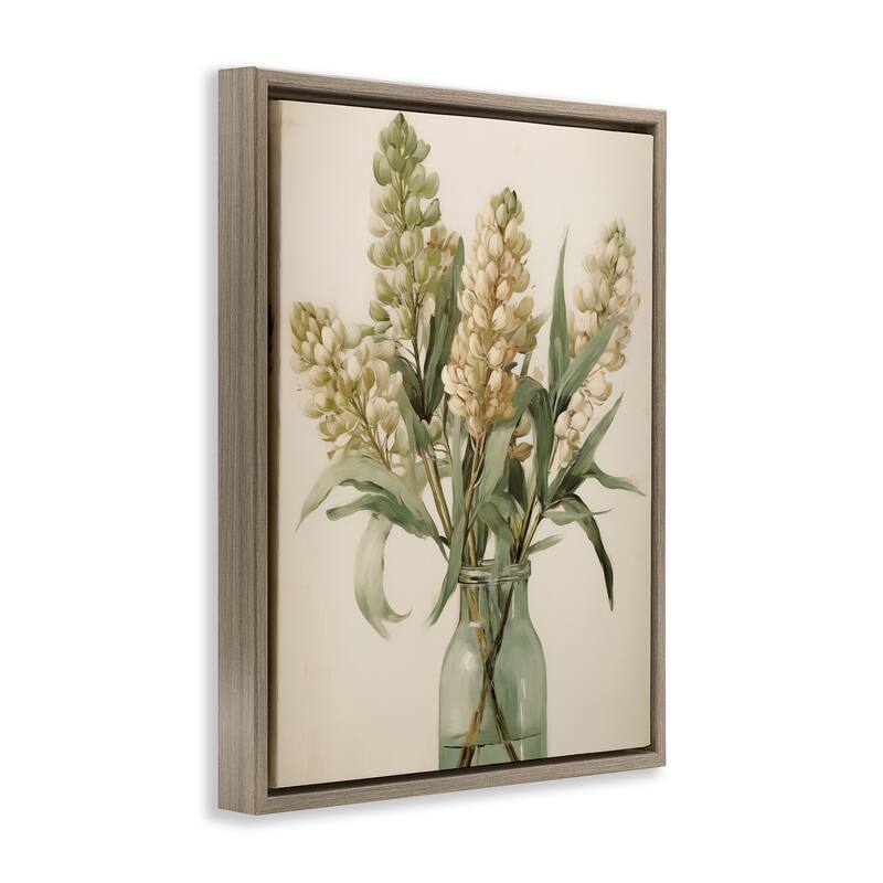 Stupell Country Botanicals in Green Jar Framed Floater Canvas Wall Art Design By Arlington Prints