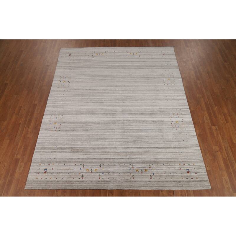 Striped Gabbeh Oriental Area Rug Handmade Wool Carpet - 7'9" x 9'8"