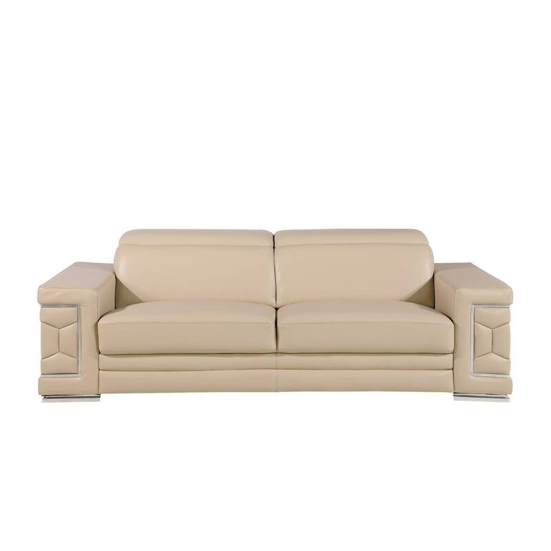 HomeRoots 89" Beige Leather Sofa With Silver Legs