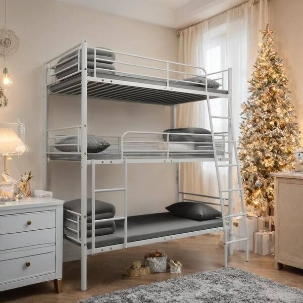 slide 2 of 20, Twin Size Triple Bunk Bed with Space-Saving Design & Versatile Configurations White
