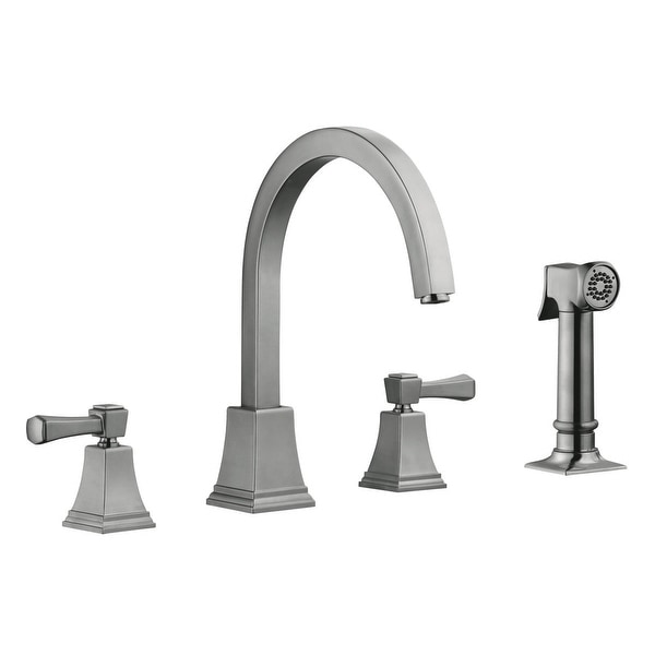 Design House 522110 Torino Double Handle Widespread Kitchen Faucet with Metal Lever Handles and Sidespray - Satin Nickel
