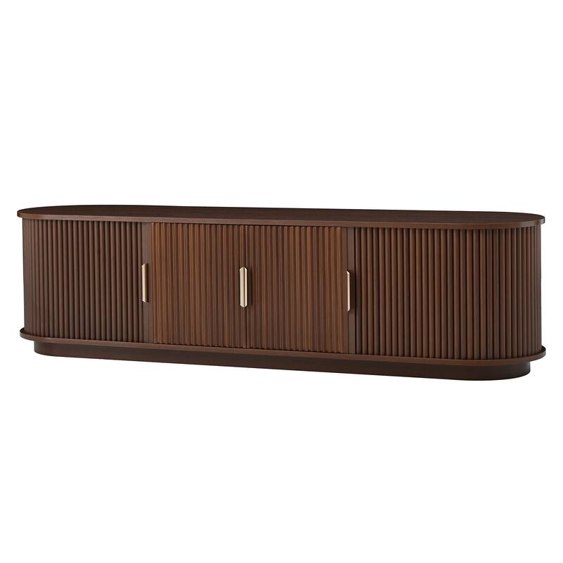 Wooden TV Stand with Sliding Tambour Door for TVs up to 75", Fluted TV Cabinet Media Console Table for Living Room