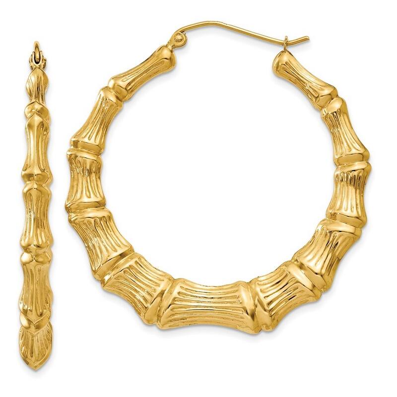 Curata 14k Yellow Gold Polished Bamboo Hoop Earrings - 33x8mm