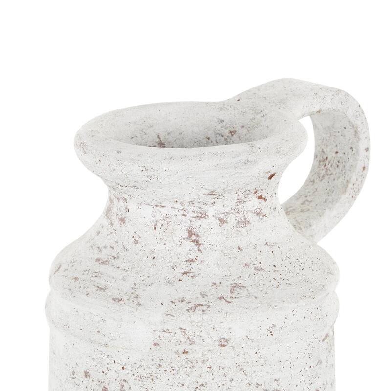Ceramic Antique Style Textured Decorative Vase with Terracotta Accents and Ring Handle - White - Roche River Decor