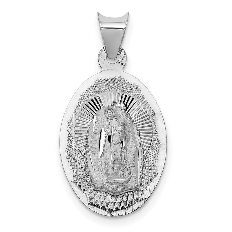 Curata 14k White Gold 18" 20mmx13mm Our Lady of Guadalupe Oval Necklace