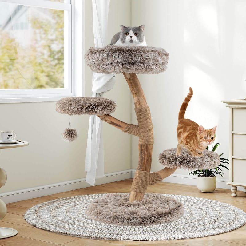 Costway Modern Cat Tree with Pear Wood Trunks Scratching Posts Soft - as pic shows - See Details