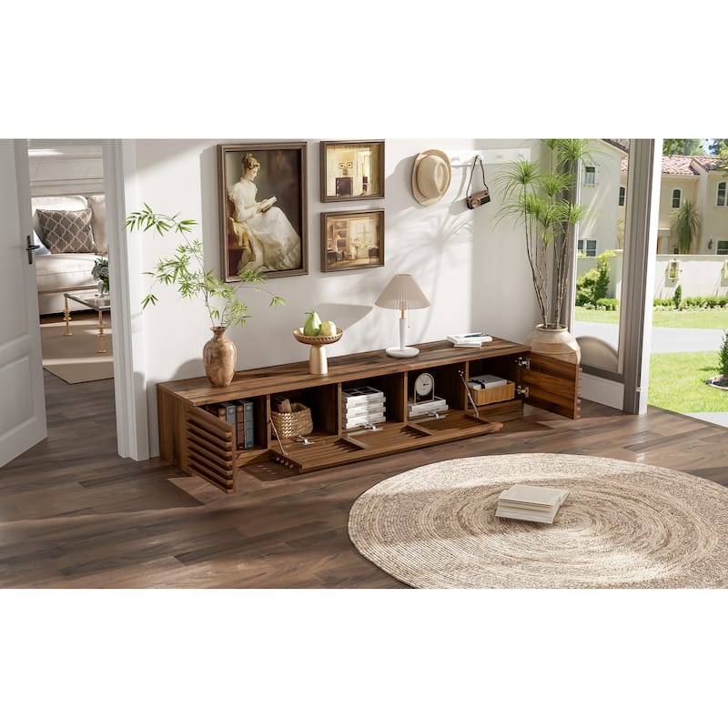 Roomfitters 70 Inch Modern TV Stand for TVs up to 80 Inch, Media Console with Soft-Closing Hinges & Cable Management, Walnut