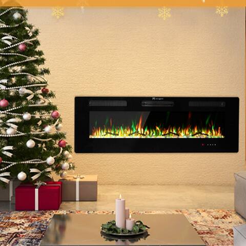 Electric Fireplace, 40/50/60 inch Recessed Wall Mounted Fire Place Heater with Remote Control Timer LED Adjustable Flame