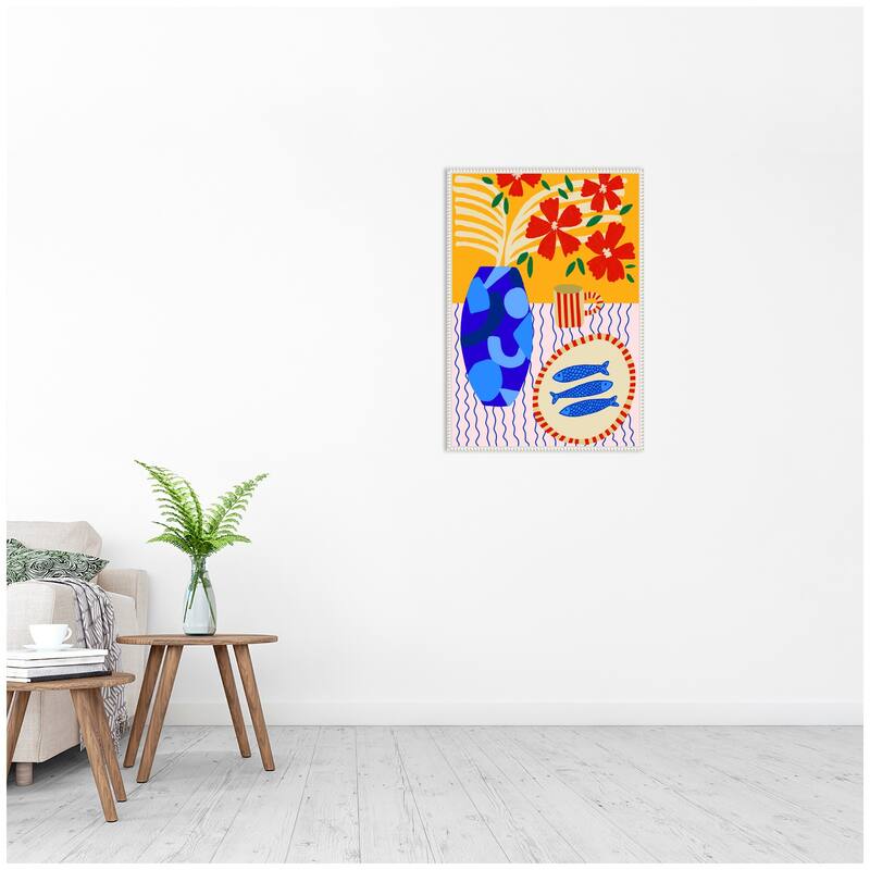 Kate and Laurel Sardines on Stripes by Teresa Rego Framed Canvas Wall Art Print