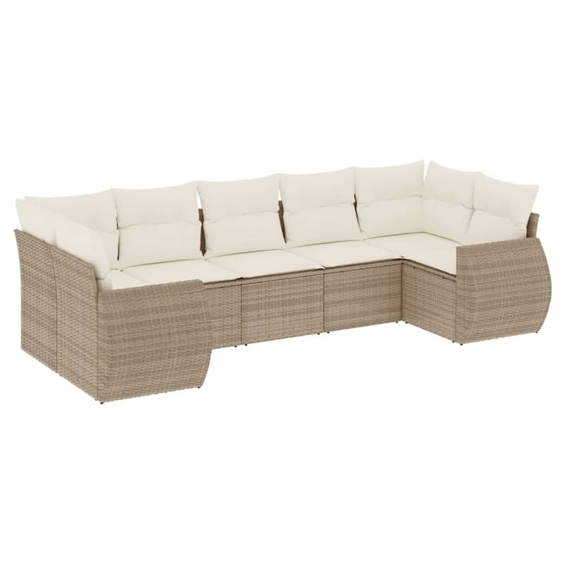vidaXL Patio Sofa Set with Cushions Outdoor Furniture 7 Piece Poly Rattan - 24.4 x 28.0 x 27.2