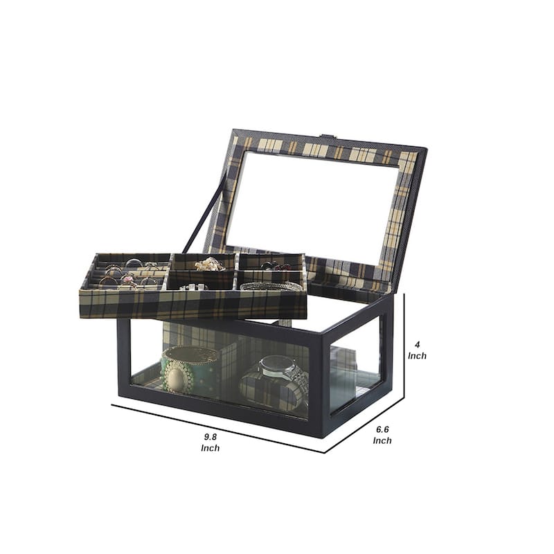 Jewelry Case with Multiple Slots and Removable Watch Cushions, Black