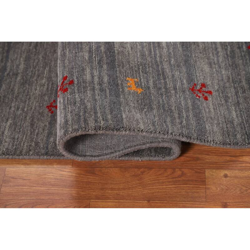Little Animals Gabbeh Indian Accent Rug Hand-Knotted Wool Carpet - 4'0" x 5'10"