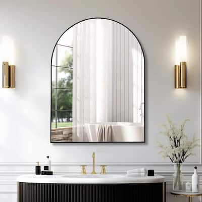 30x40 Inch Metal Framed Arched Bathroom Mirror for Wall