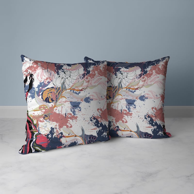 Leaf Lurker Faux Suede Reversible Throw Pillow White and Blue