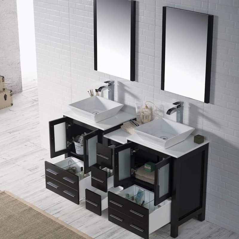 Blossom Sydney 60 Inch Double Sink Vanity with Side Cabinet & Mirrors