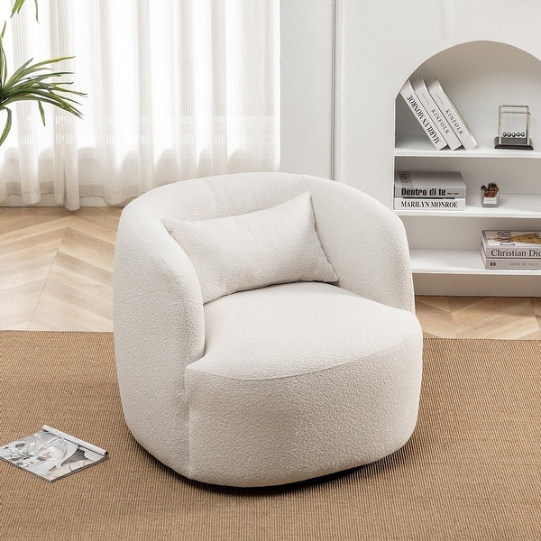 Poly Blend Boucle Fabric Upholstered Swivel Armchair On Sale