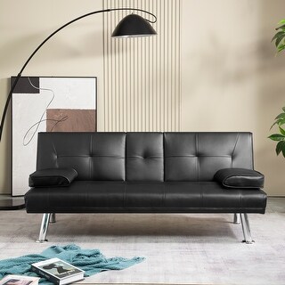Convertible Fold Futon Sofa Bed PU Leather Upholstered Couch Bed with ...