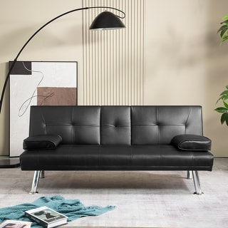 PU Upholstered Modern Convertible Folding Futon Sofa Bed Removable ...
