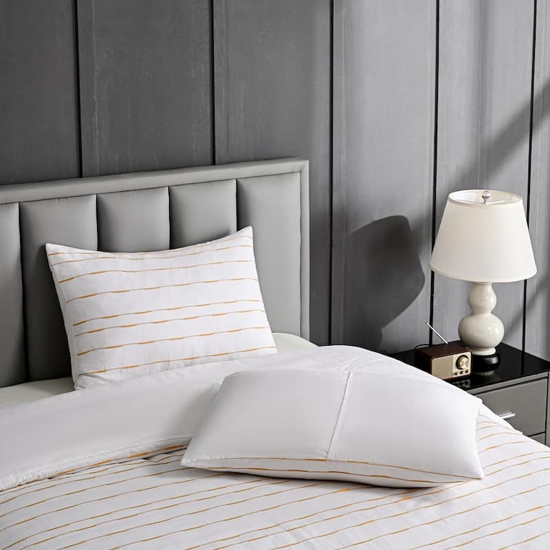 WHOLINENS Washed Cotton Yarn Dyed Stripe Duvet Cover Set 3Pcs