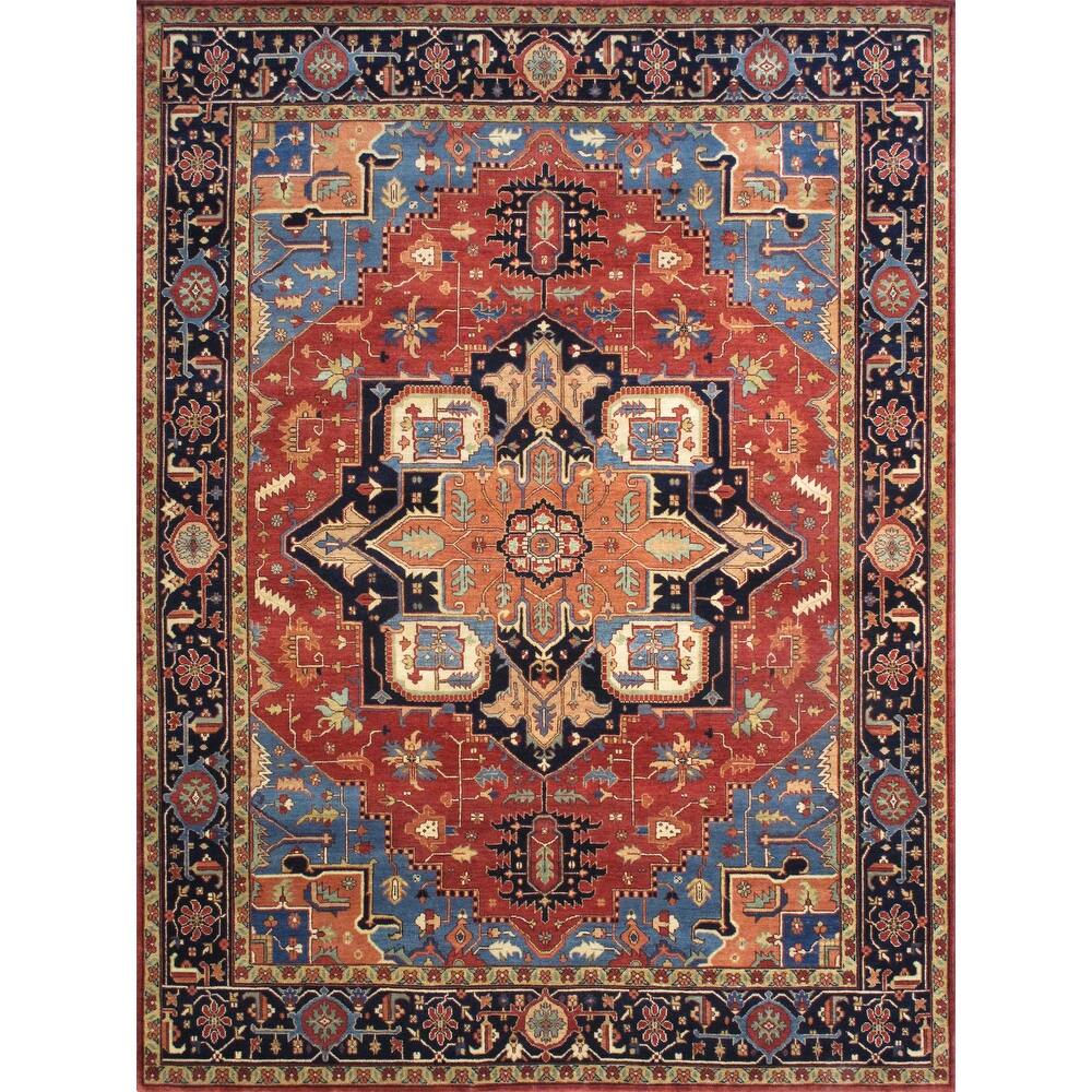 Pasargad Home Serapi Hand-Knotted Rust/Navy Wool Area Rug