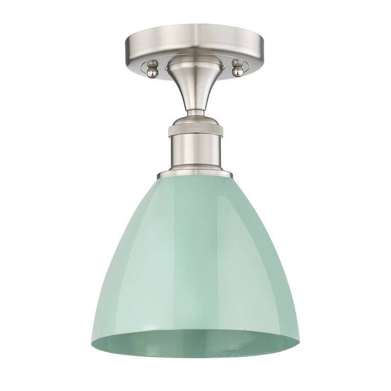 Innovations Lighting Edison Plymouth Dome - 1 Light 8" Semi-Flush Mount - Seafoam/Satin Nickel