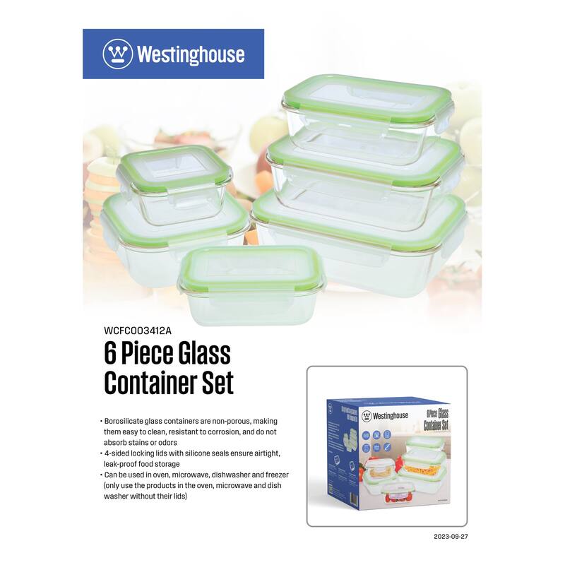Westinghouse 6-Piece Glass Food Storage Container Set - 320 to 1520ml