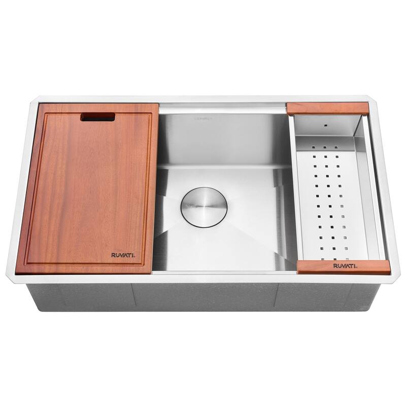 Ruvati 30-inch Workstation Rounded Corners Undermount Ledge Kitchen Sink with Accessories - 30 x 19 - 30 x 19