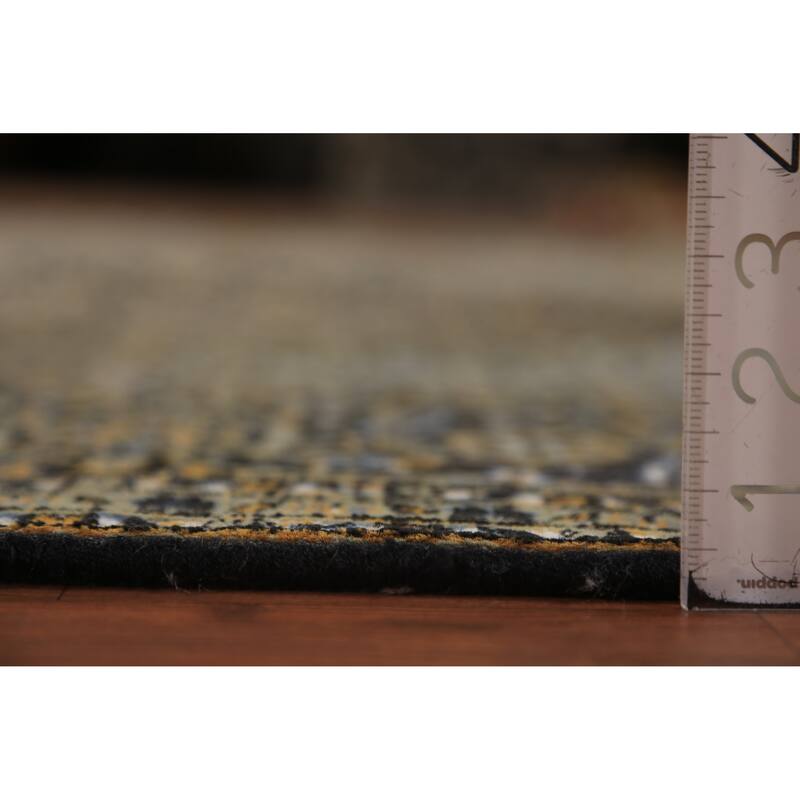 Black Geometric Tabriz Mahi Turkish Area Rug Machine Made Carpet - 6'9"x 9'6"