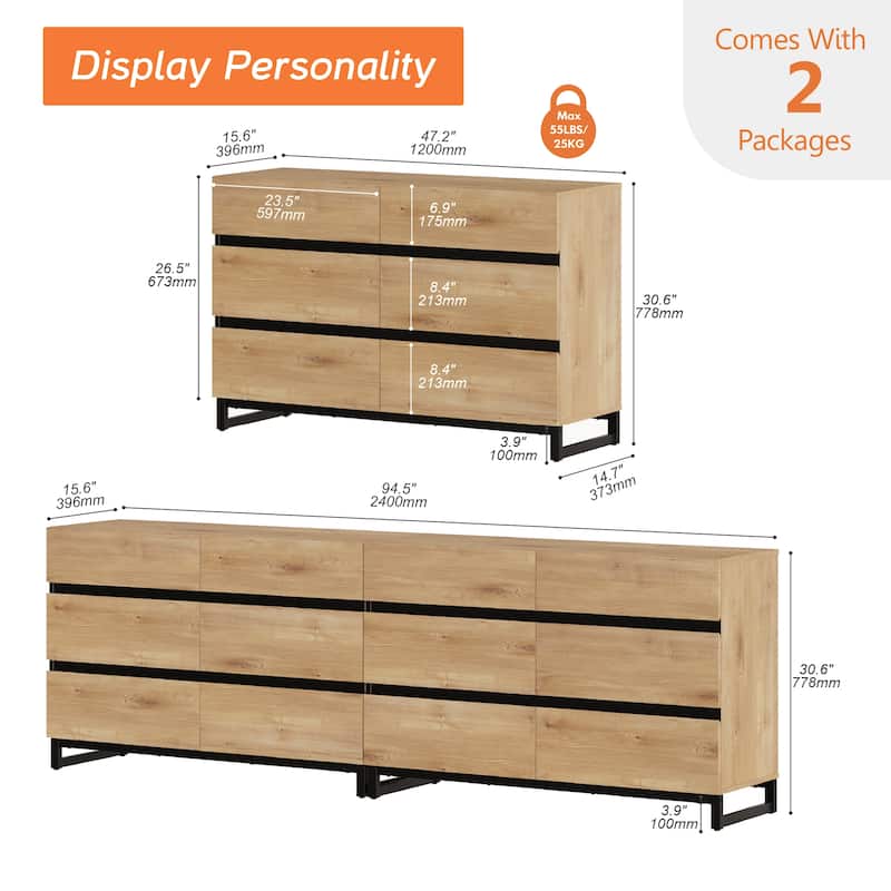WAMPAT Dresser for Bedroom, Closet Organizers and Storage with Drawers, Chest of Drawers with Metal Base, Modern Wooden Dresser