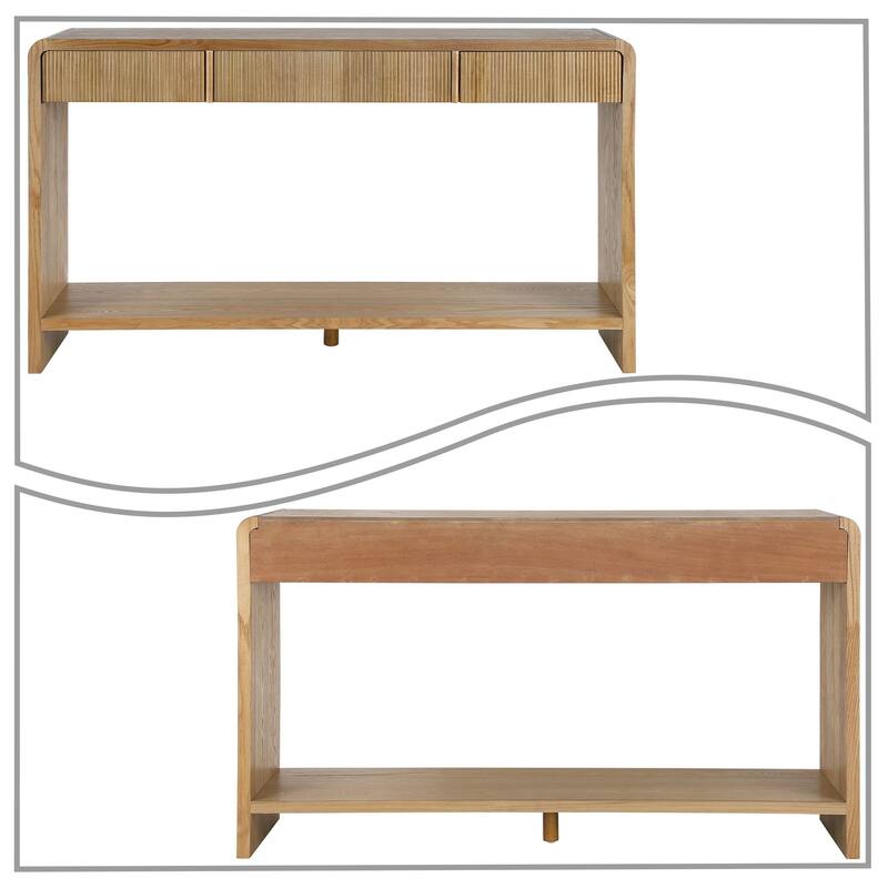 Modern Wooden Living Room Console Table Entryway Table with 3 Drawers and a Bottom Shelf