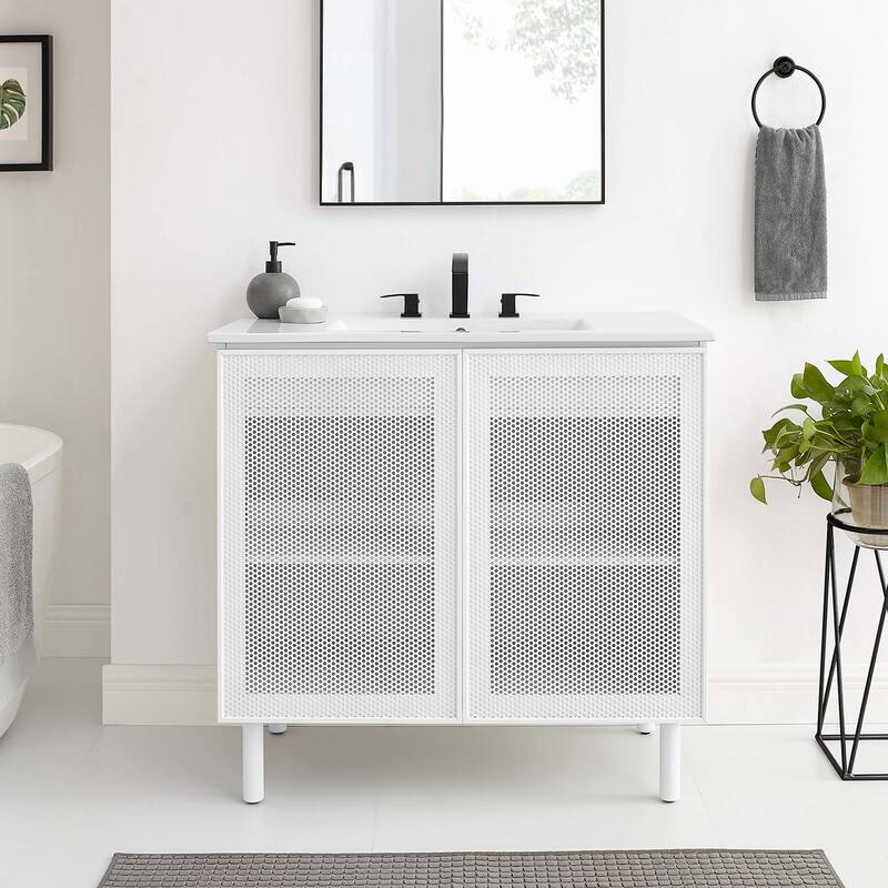 Calla 24" Perforated Metal Bathroom Vanity - Black White