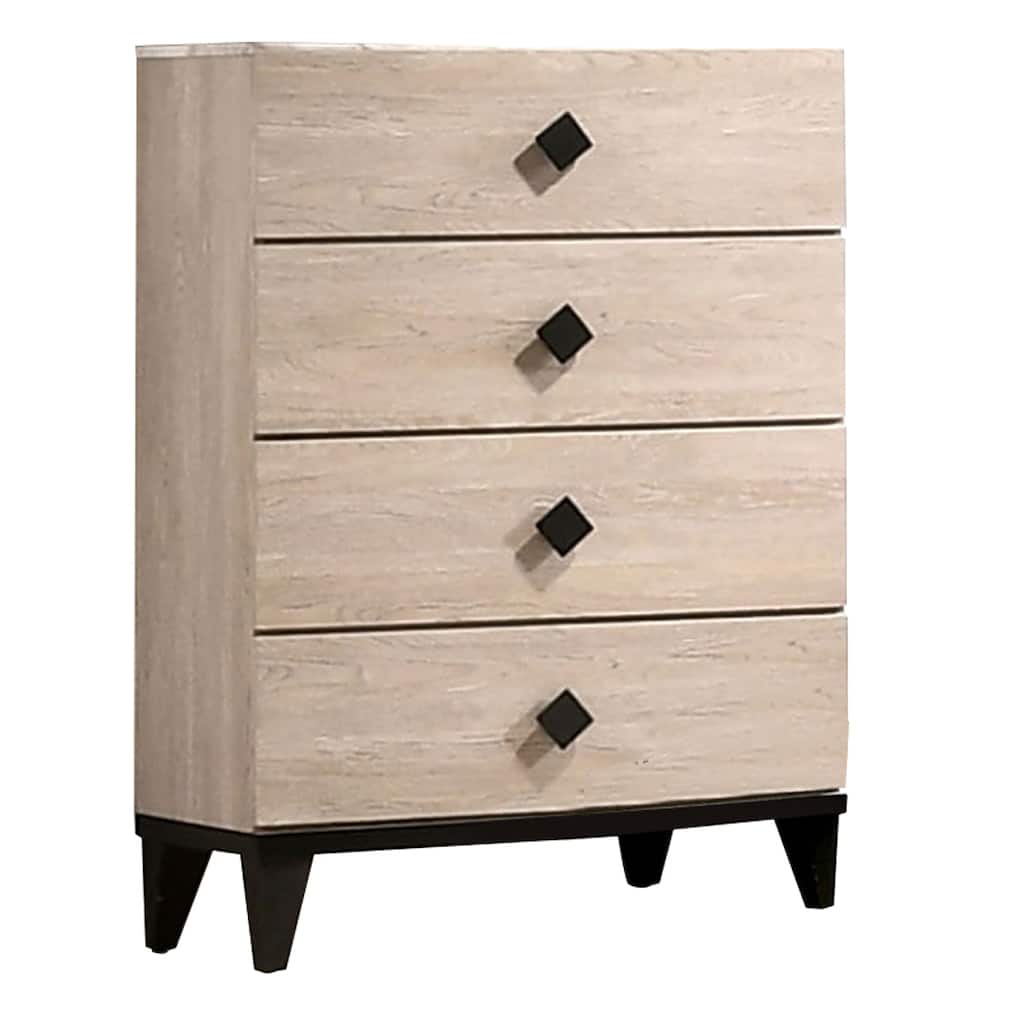 4 Drawer Wooden Chest with Grains and Angled Legs, Cream