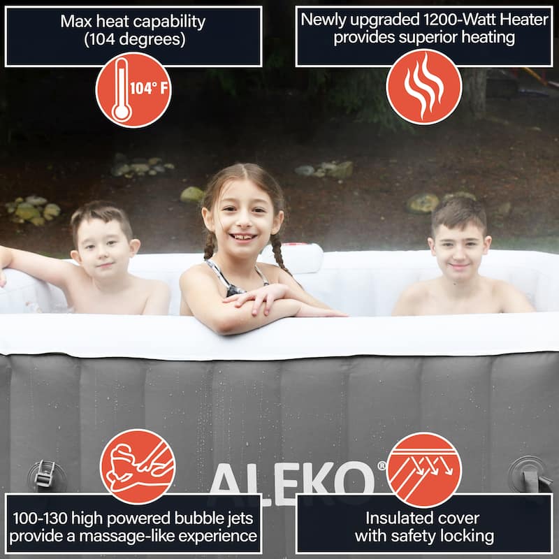 ALEKO Square Inflatable Jetted 4 Person Hot Tub Spa With Cover - Gray