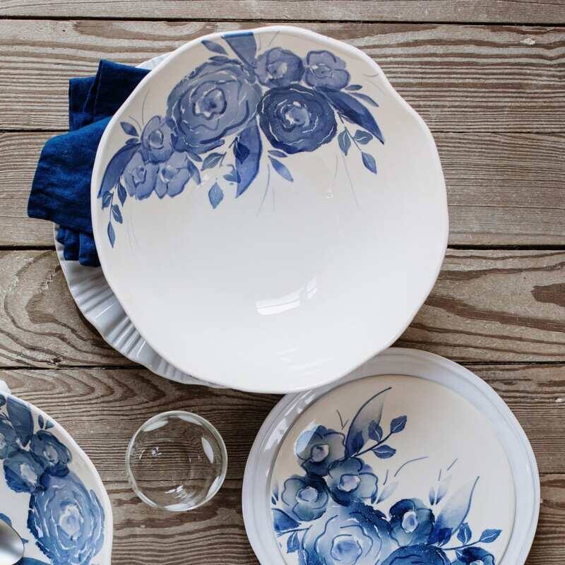 viva by VIETRI Blue Camellia Deep Serving Bowl