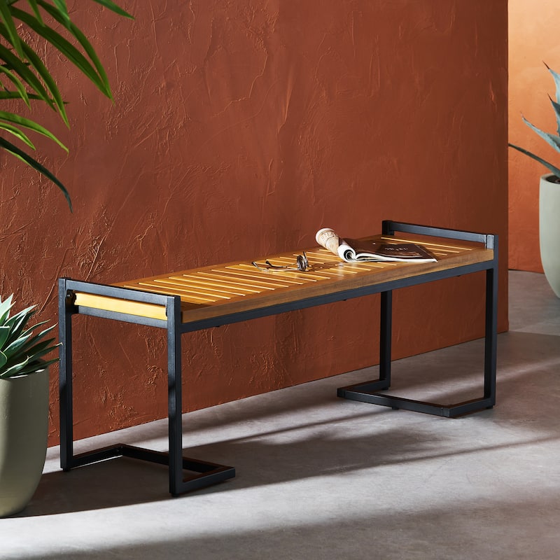 Kuehn Acacia Wood and Iron Bench by Christopher Knight Home - Teak/ Black