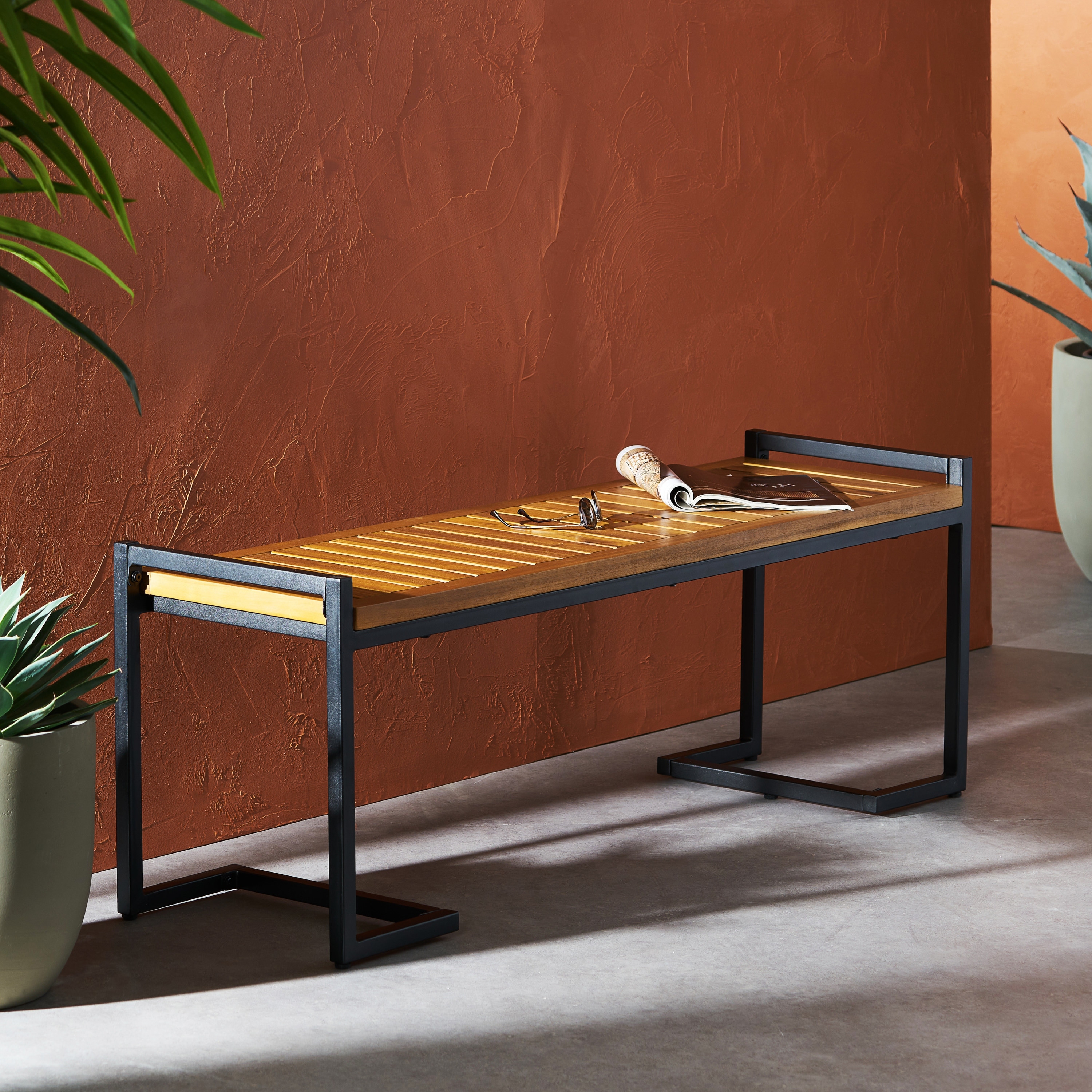 Kuehn Acacia Wood and Iron Bench by Christopher Knight Home