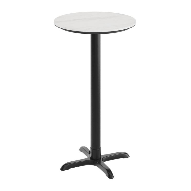 Commercial HPL Tabletop with Bar Height Crisscross Base - White Faux Marble/Black Base - 23.5"W x 23.5"D x 42"H