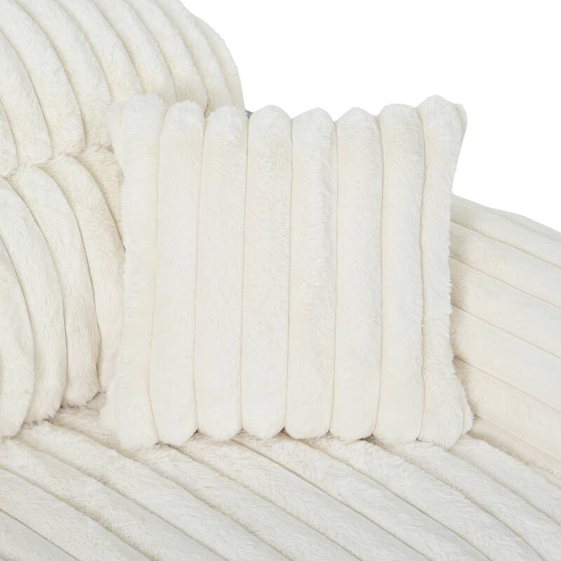 Modern Oversized Chaise Lounge Sofa for Living Room, 65.25" Cloud Sleeper Sofa Plush Faux Fur Sofa Couch with 2 Pillows