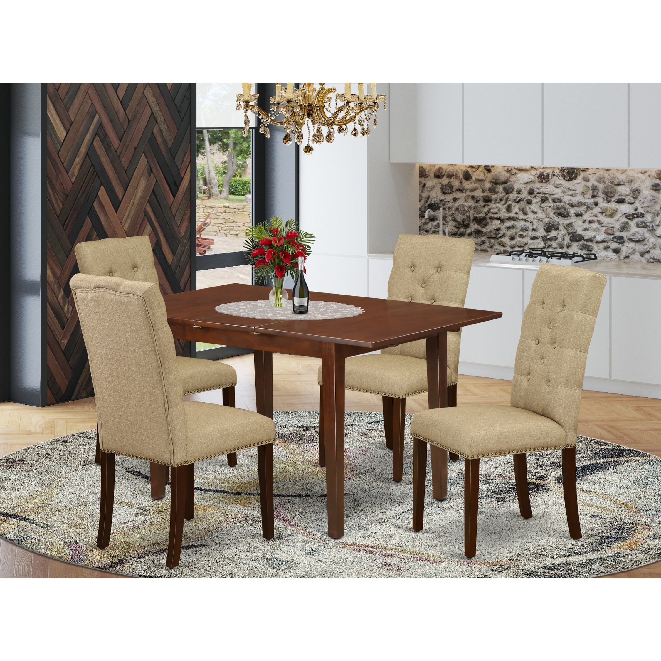 Psel5 Mah 16 5 Pc Dining Room Table Set 4 Kitchen Parson Chair And 2 Drops Leaf Wood Dining Table High Back Mahogany Finish Overstock 32085505