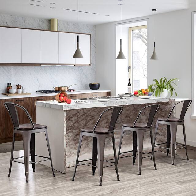 Andeworld farmhouse bar stools ,counter height bar stools set of 4 - Set of 4 - Rust - Counter height