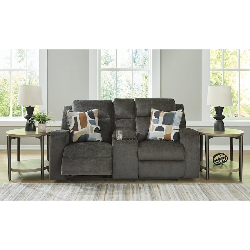 Signature Design by Ashley Kanlow Dark Gray Reclining Loveseat with Console - 77"W x 43"D x 40"H