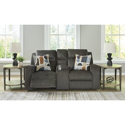 Signature Design by Ashley Kanlow Dark Gray Reclining Loveseat with Console - 77"W x 43"D x 40"H