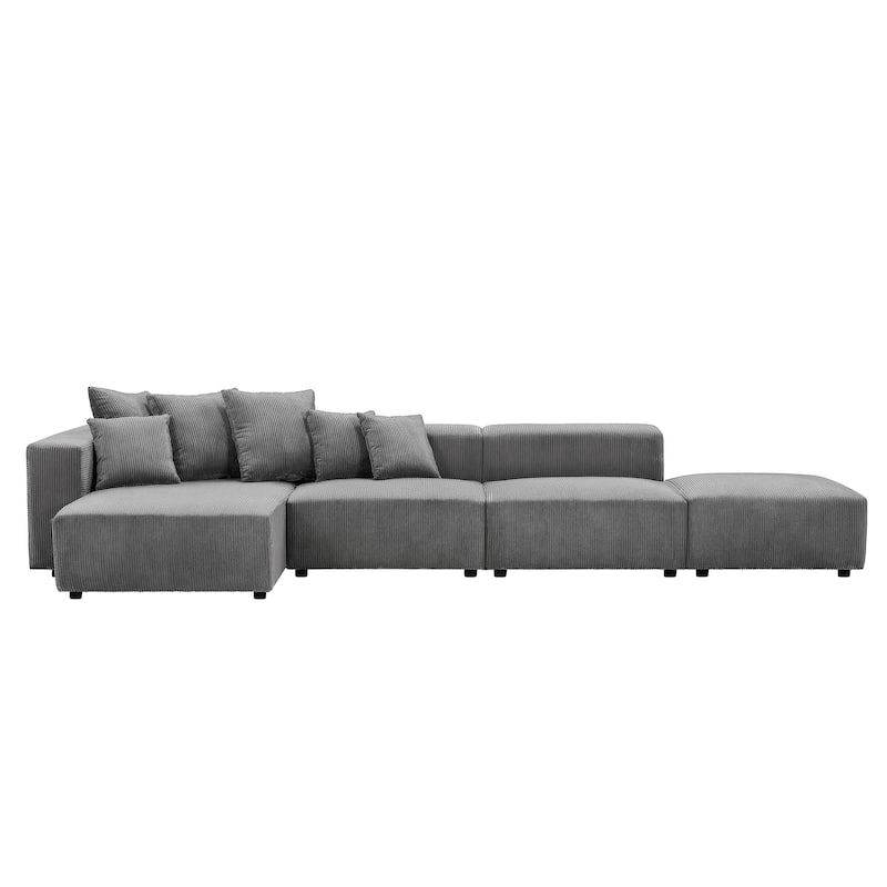 155.11'' Compact L-Shaped 4-Seat Modular Sofa with 4 Throw Pillows, Perfect for Cozy Living Spaces