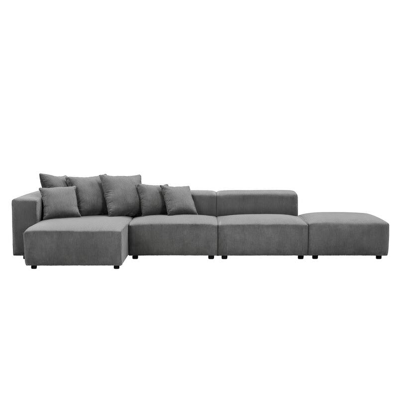 155.11'' L-Shaped 4 Seat Sectional Sofa with Chaise and 4 Throw Pillows, for Living Room, Apartment