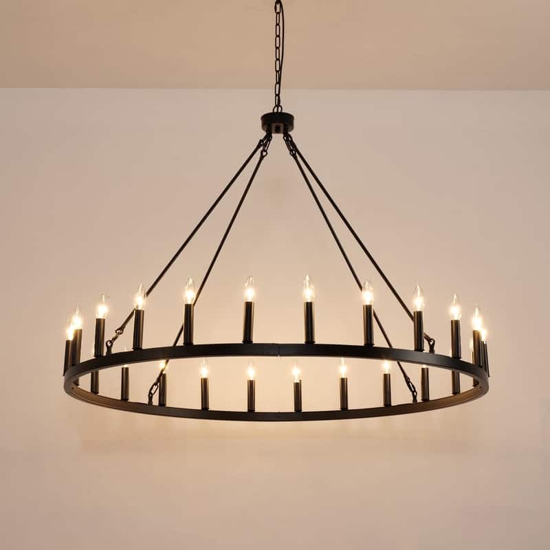 Farmhouse Modern Wagon Wheel Chandeliers Large Black High Ceiling Chandelier